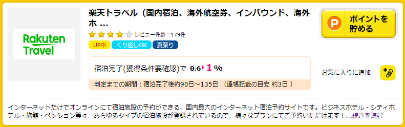 ハピタス経由で楽天トラベル