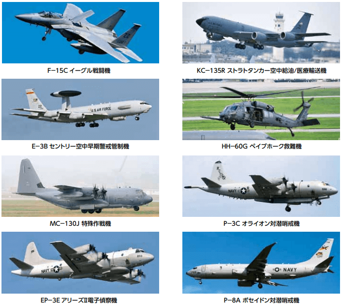 嘉手納基地に所属する機種