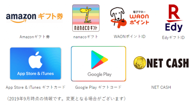 ポイント交換先のリスト