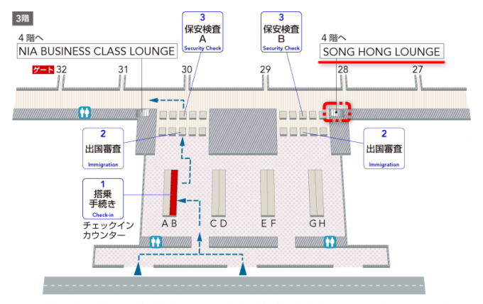 ノイバイ国際空港のラウンジを場所を示す図