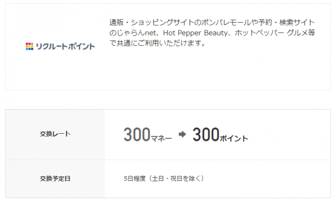 ドットマネーからリクルートポイントへの交換条件